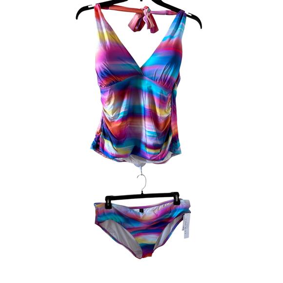 La Blanca Sunset Shores Halter Tankini Top & Bottom Swimsuit Size 20W NWOT - Picture 2 of 9